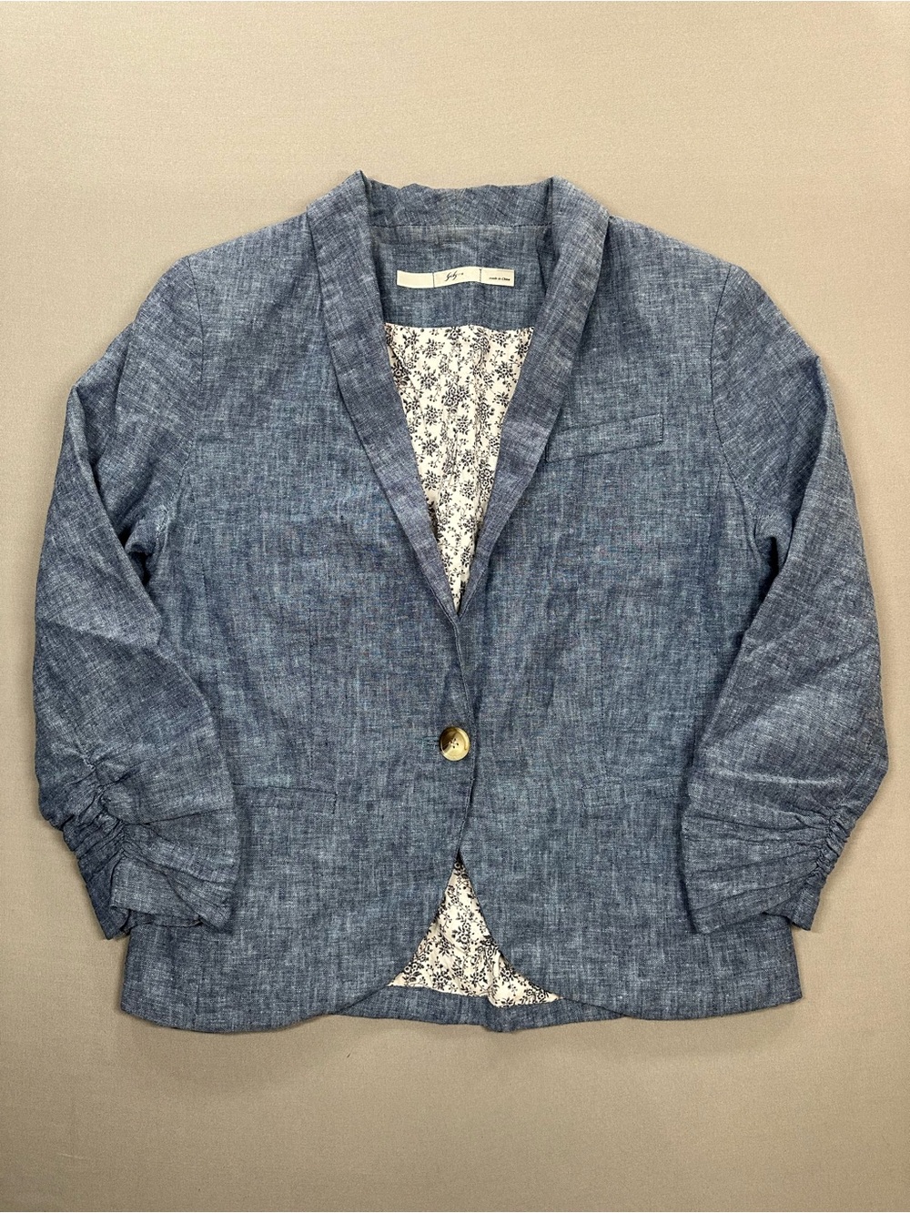 Gibson Cotton/Linen Blend Single-Button Blazer, 3/4 Sleeves - Womens Medium